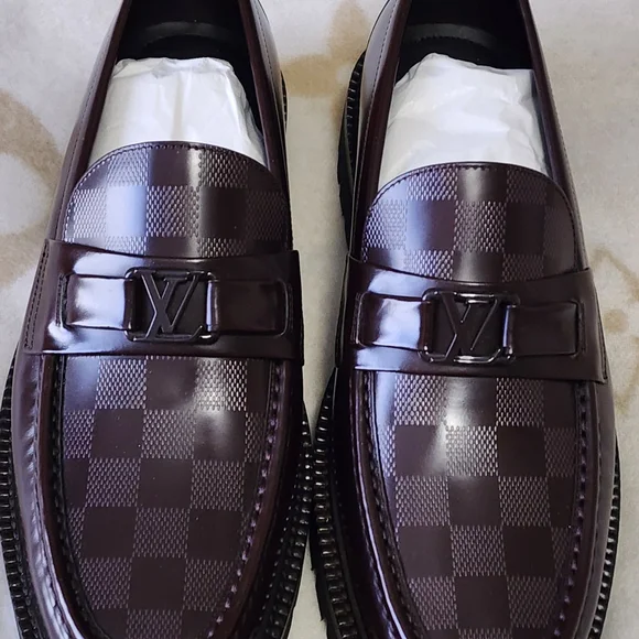 Louis Vuitton Men's Checkered Burgundy Loafers